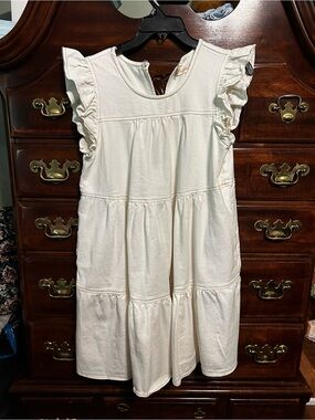 Altar'd State Cream Tiered Ruffle Sleeve Dress